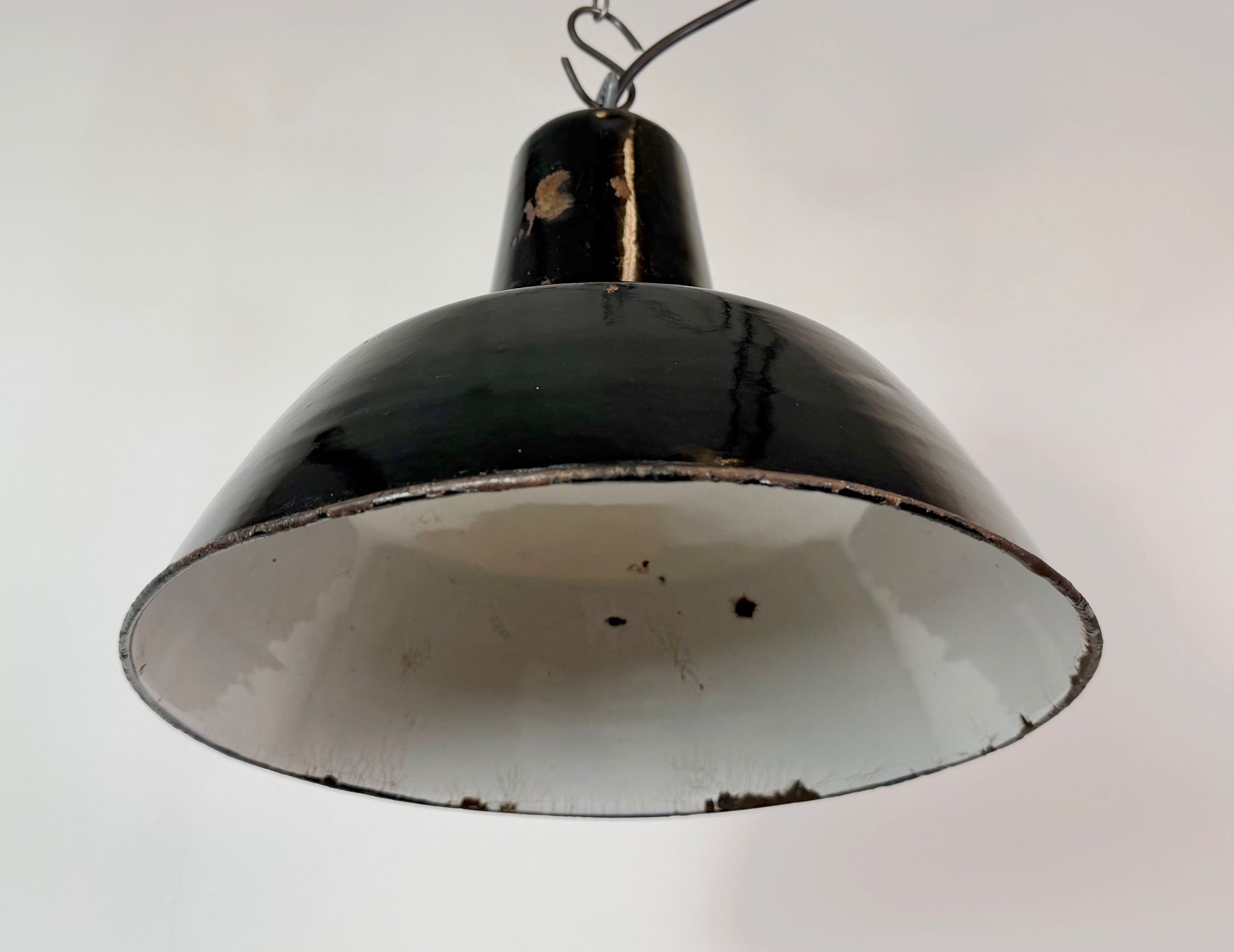 Industrial Black Enamel Factory Pendant Lamp, 1950s
