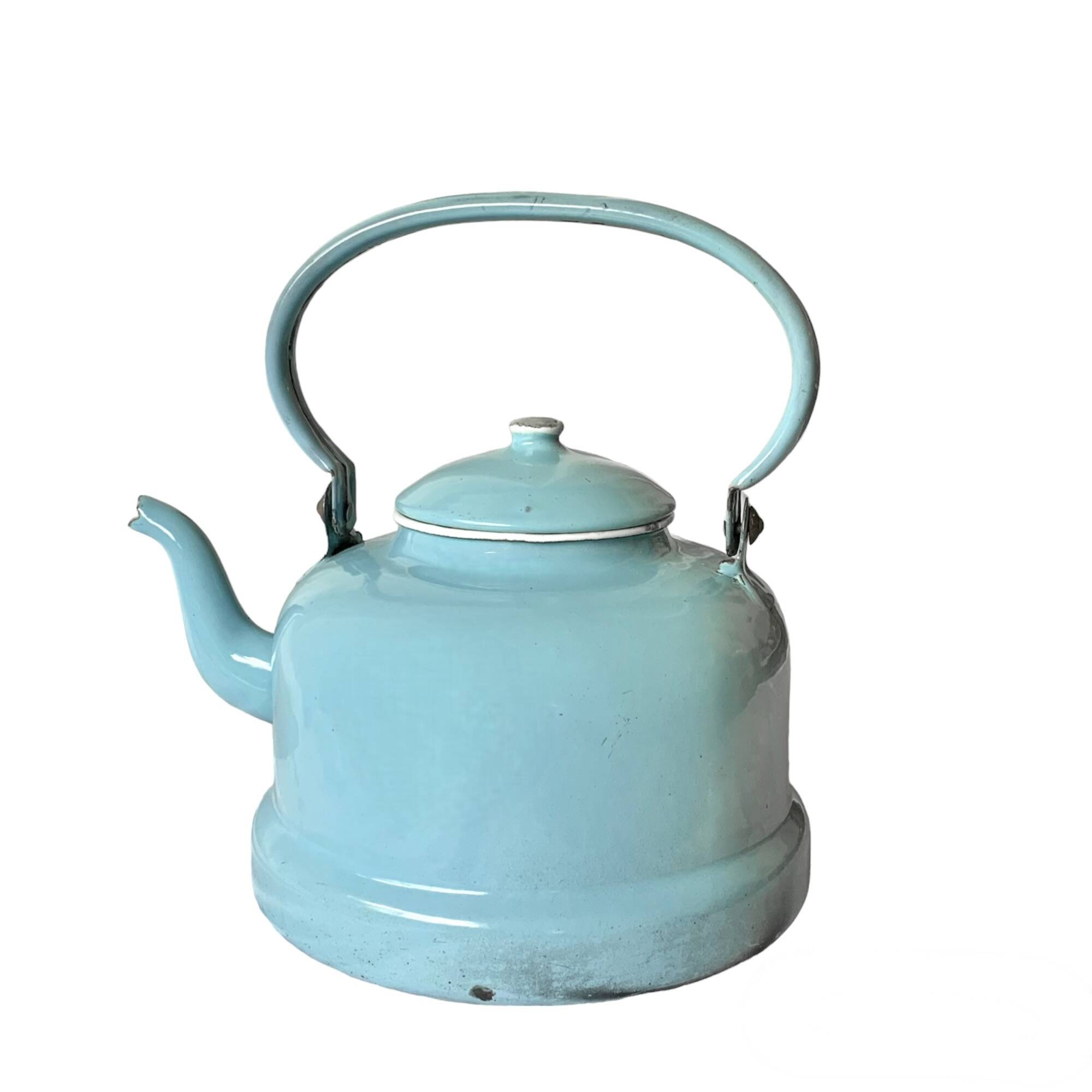 Large vintage kettle in blue enameled sheet metal