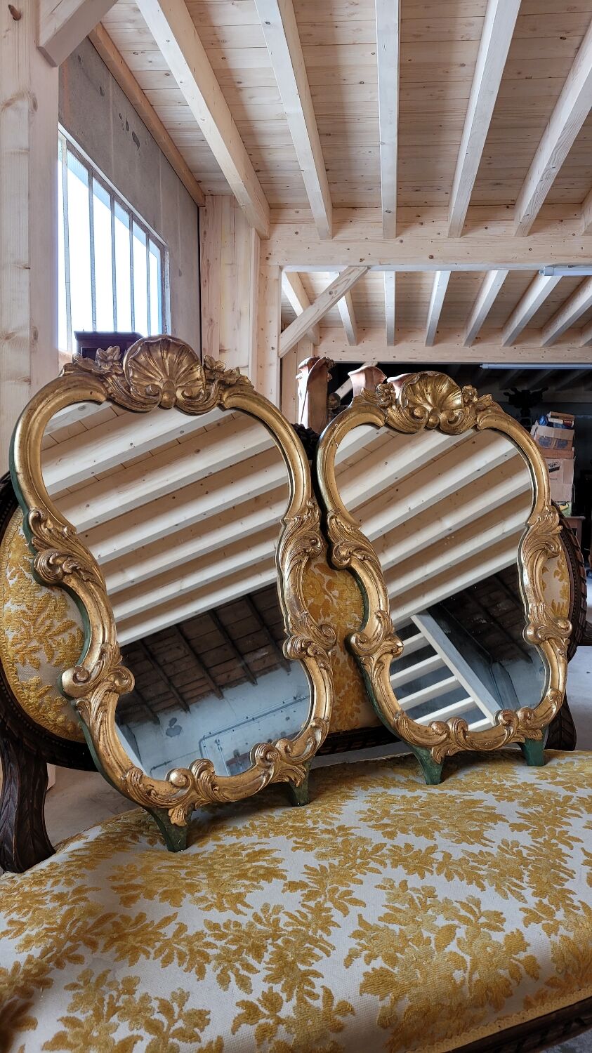 Pair of mirrors style louis xv rocaille in gilded wood carved 1900