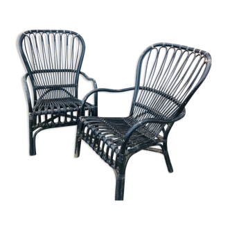 Set of 2 black rattan chairs