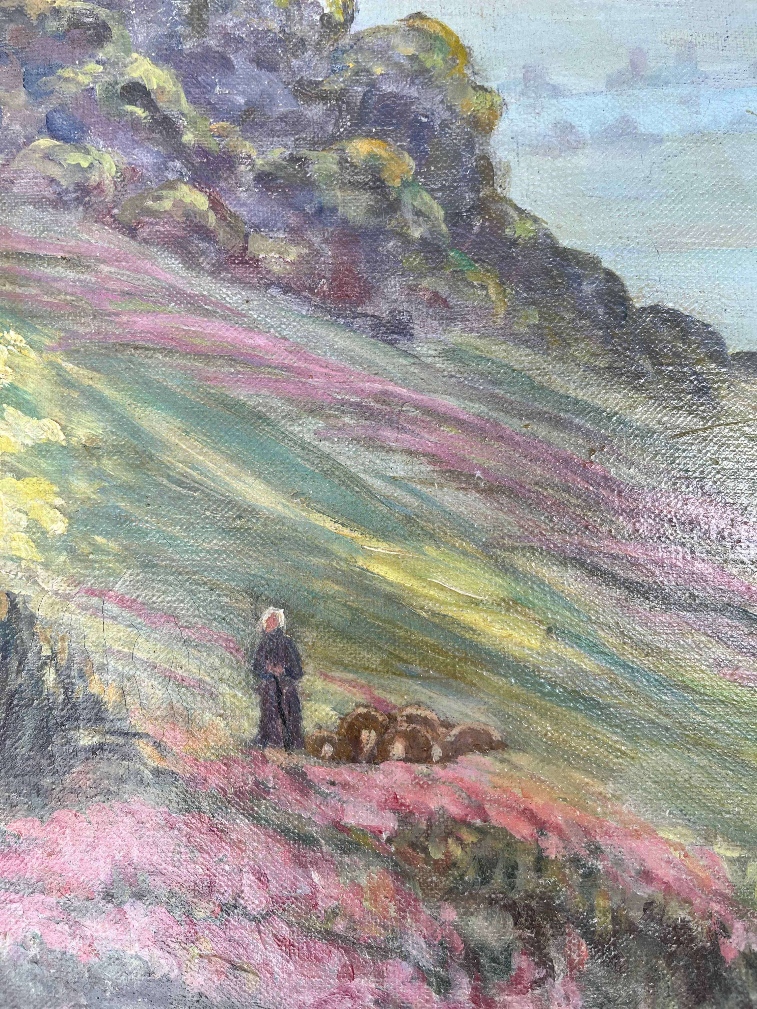 Large HST painting "Animated landscape" Dauphiné Creuse (?) signed P. Richard 1941