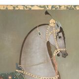 Painted canvas depicting a side view of an Indian horse. Contemporary work.