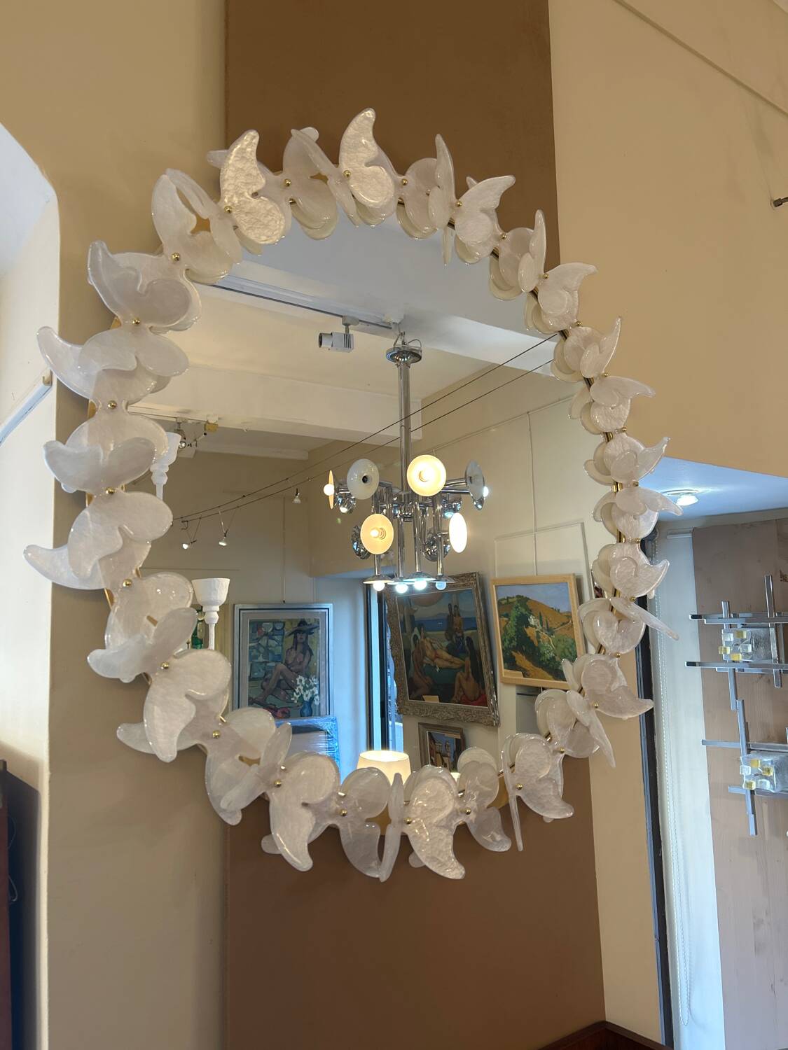 Murano mirror, white butterflies