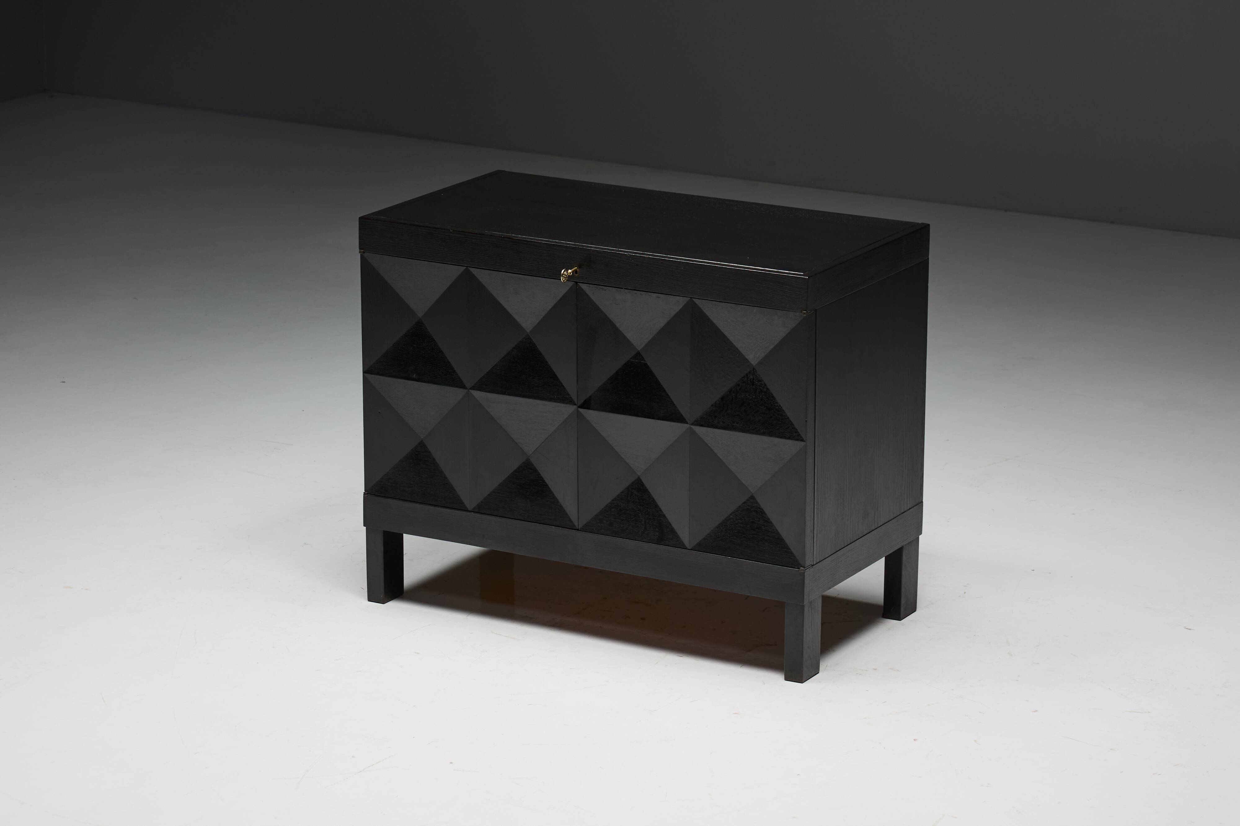 Brutalist De Coene Cabinet in Stained Oak, Belgium, 1970s