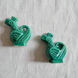 Salière et poivrière barbotine en forme de coq vert