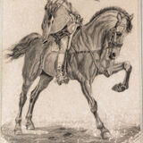 Drawing with lead mine, rider, signed