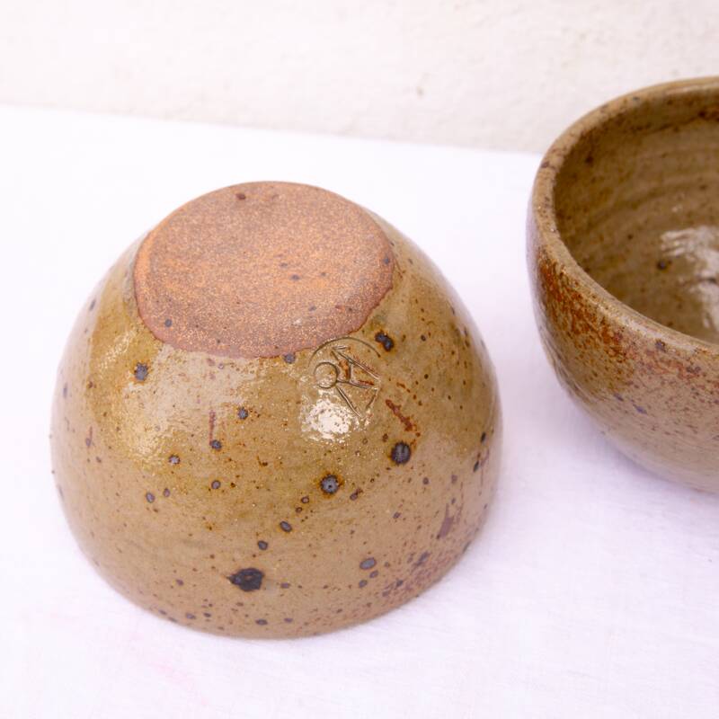 2 large feu la Berne stoneware bowls signed
