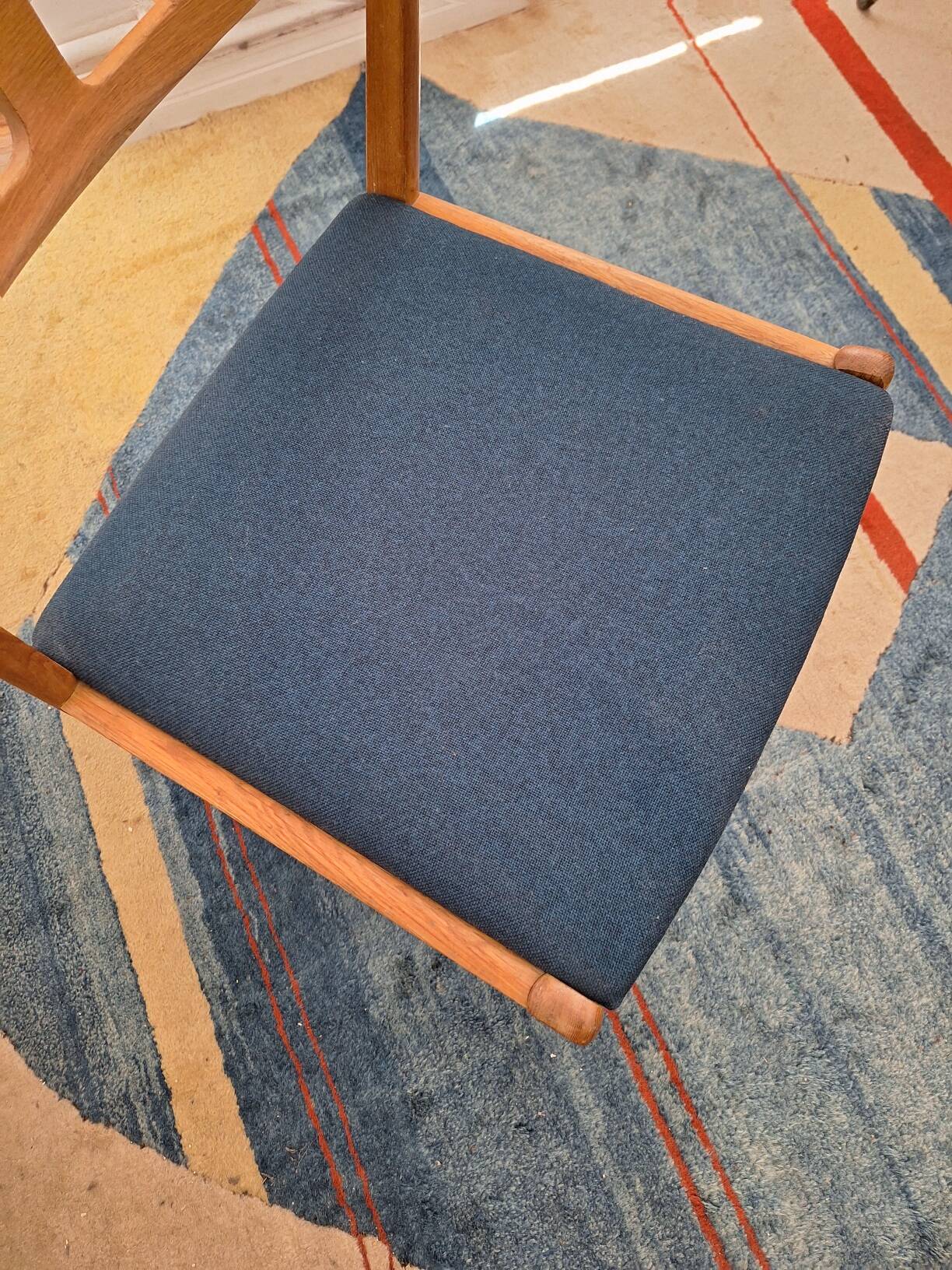 Set of Danish oak dining chairs with petrol blue covers, 1960s