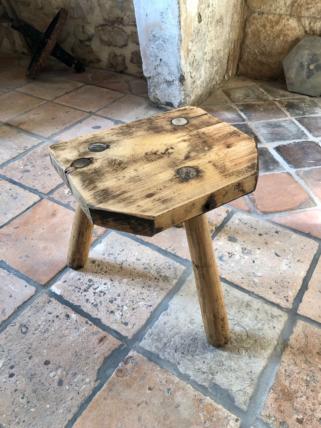 Renovated tripod farm stool