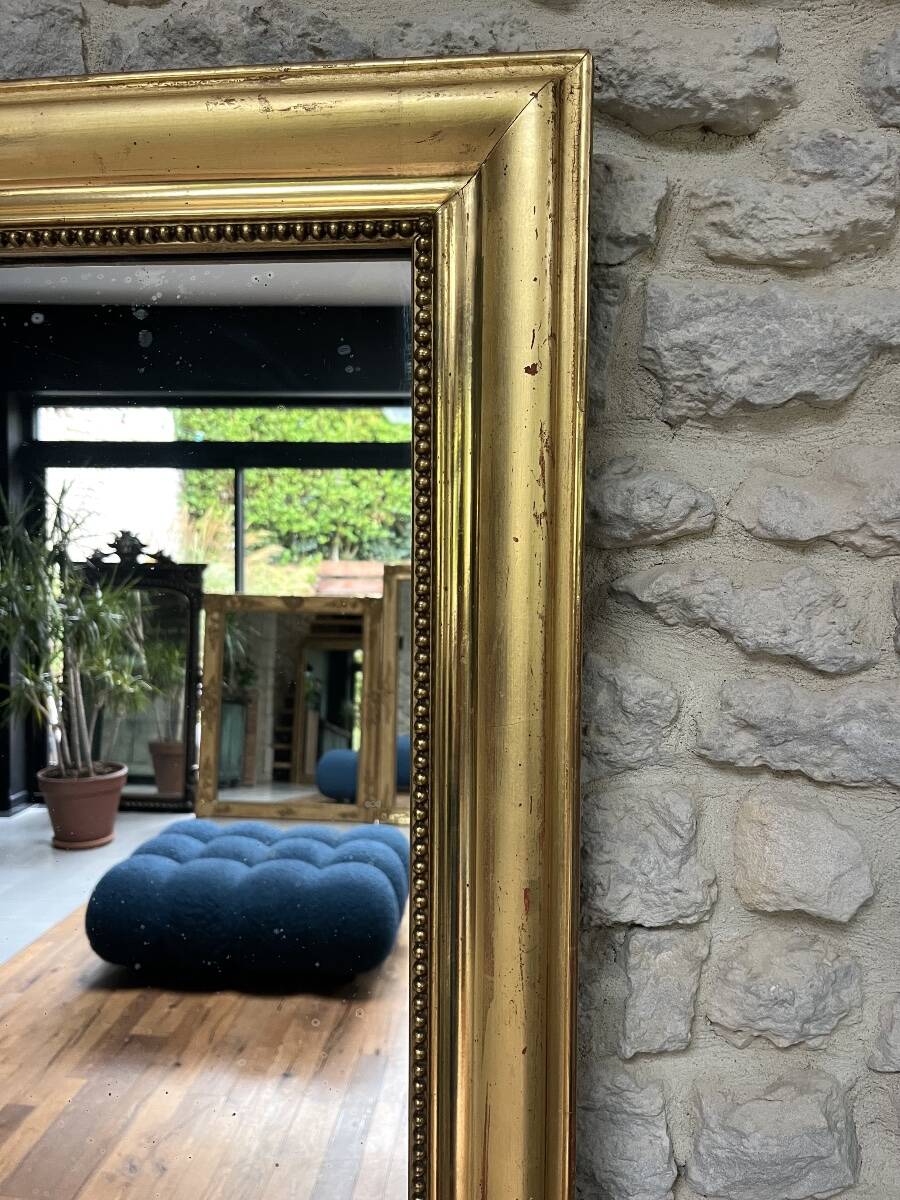 Pearled fireplace mirror 162.5/107.5cm gilded with gold leaf, fireplace trumeau, mirror.