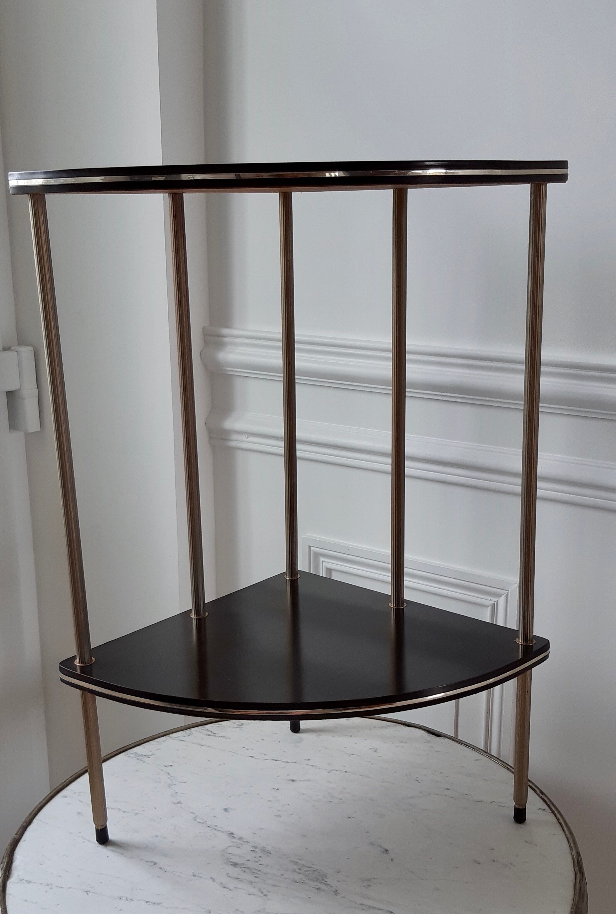 Shelf in brown formica and gold steel 70s