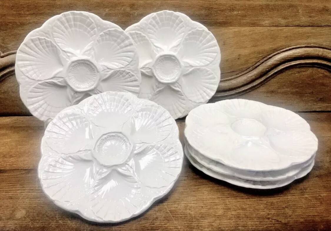 6 assiettes à huîtres blanche barbotine Sarreguemines