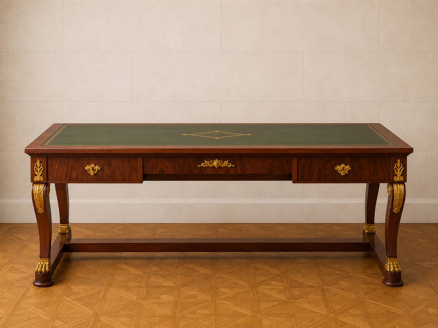 Empire-style centre desk in mahogany – with side pull-outs