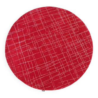 Tapis circulaire rouge vintage tufté à la main par Tisca 1980