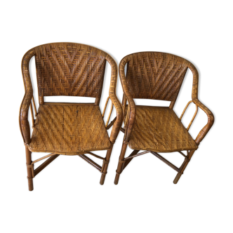 Pair of small old rattan armchairs