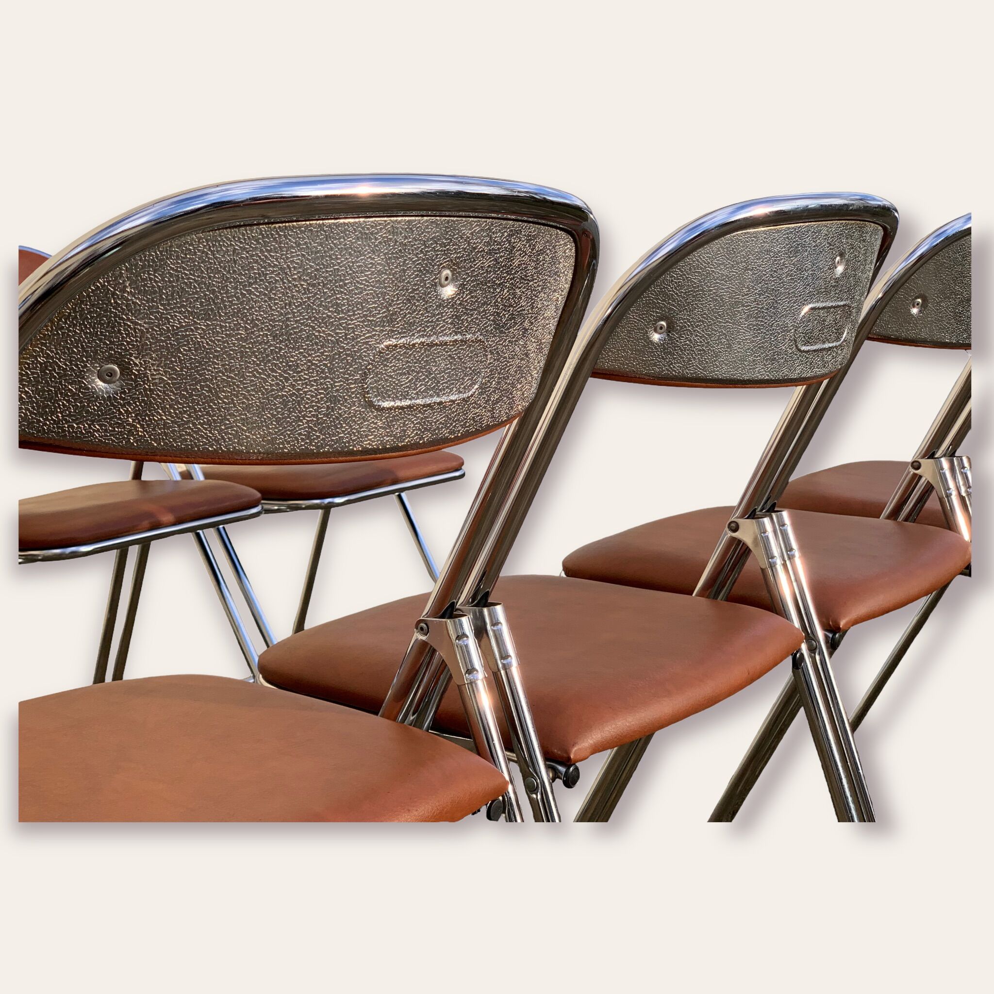 10 vintage skai and chrome metal folding chairs 1970