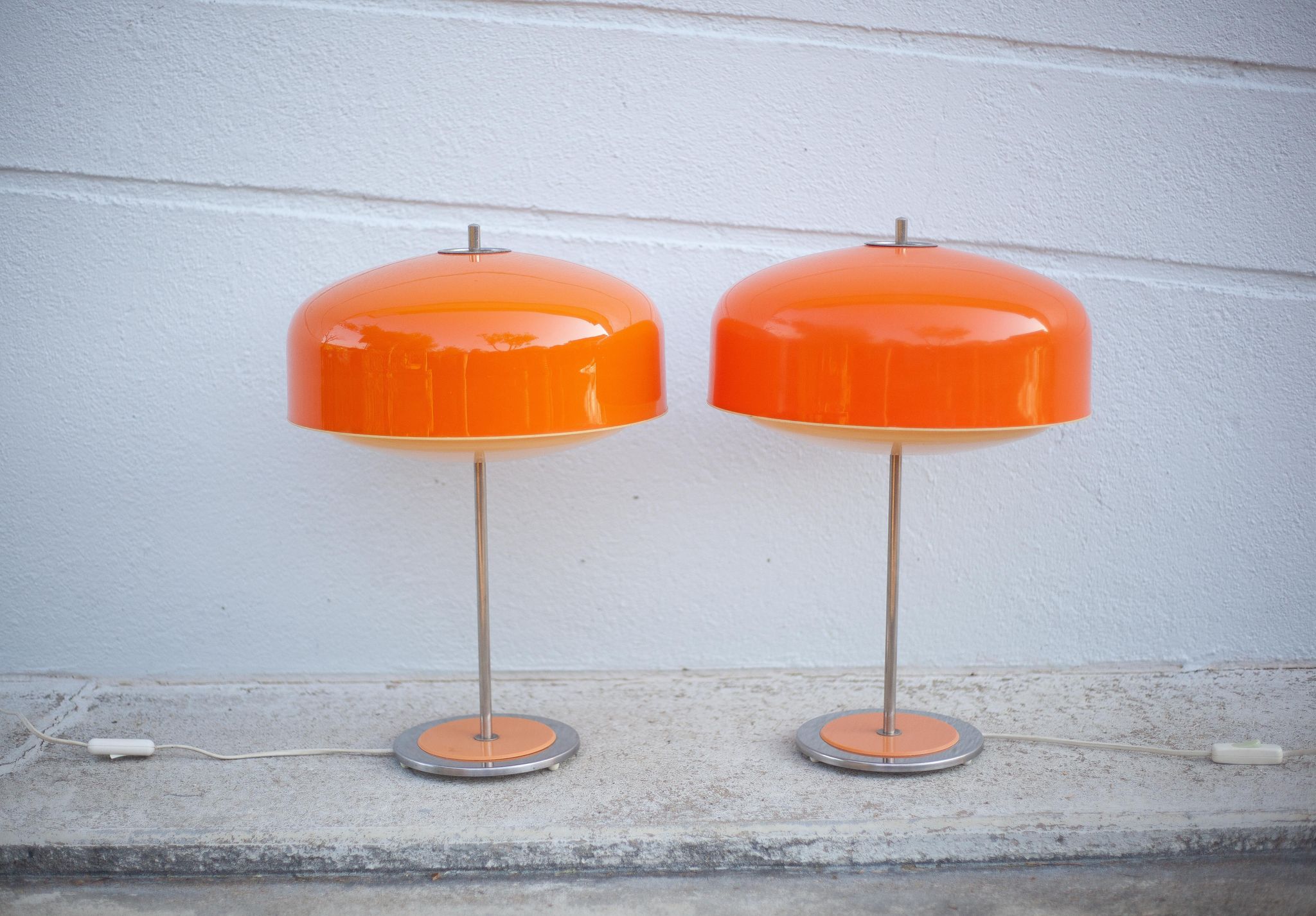 Pair of orange mushroom lamp, bedside lamp, vintage lamp, retro, seventies