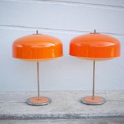 Pair of orange mushroom lamp, bedside lamp, vintage lamp, retro, seventies
