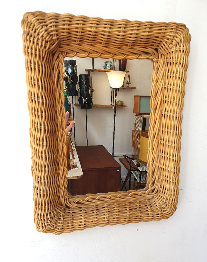 Mirror, braided rattan frame, 1960