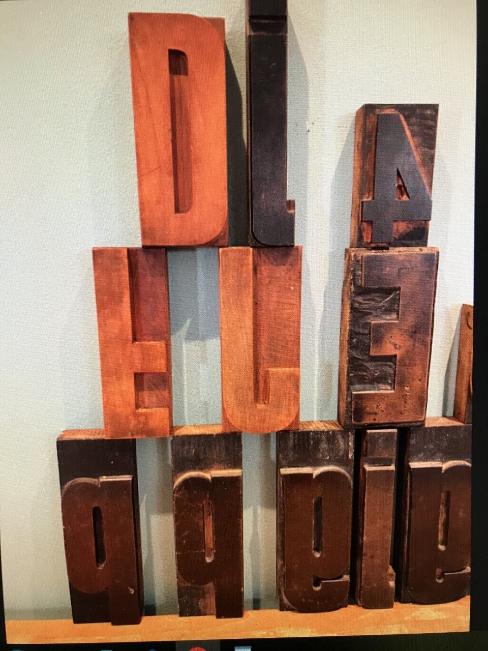 20 lettres d'impression, bois de poirier