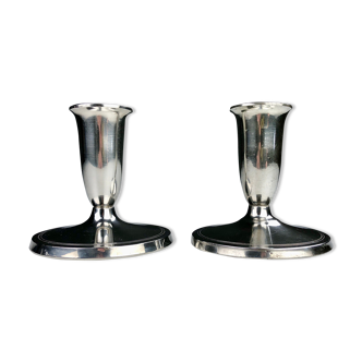 Set of Two Danish Just Andersen Pewter Candlesticks 1940´s