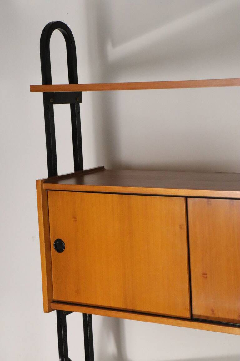 Vintage desk with modular bookcase in wood and metal, 1960