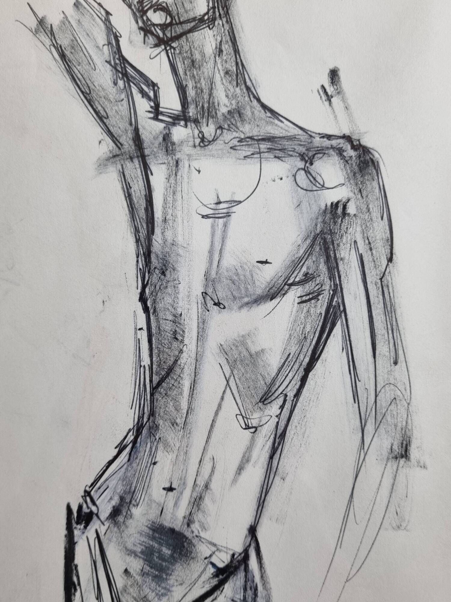 Charcoal study of a male nude, attributed to Maurice de Bus, gilded frame, 21 x 36 cm