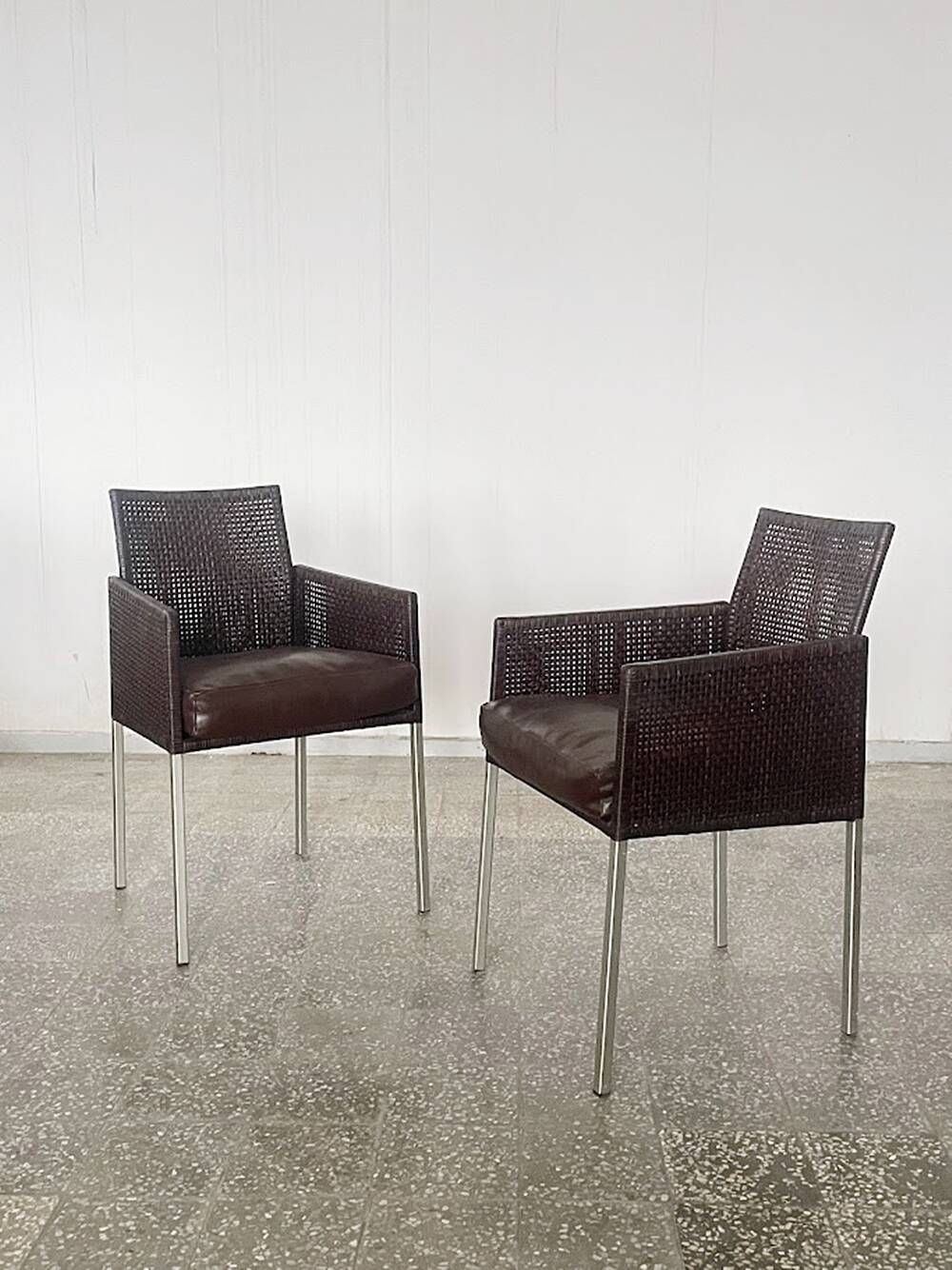 Pair of Karl-Friedrich Förster Leather and Rattan Chairs Germany 1990s