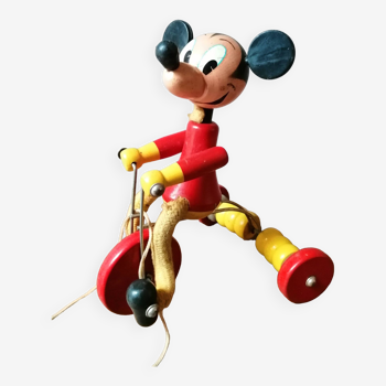 Jouet ancien mickey mouse sur son tricycle en bois