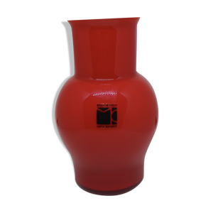 Vase en verre rouge Demurano en chemise blanche incamiciato Made in Italy Moretti