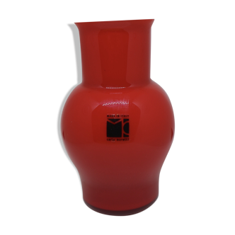 Vase en verre rouge Demurano en chemise blanche incamiciato Made in Italy Moretti