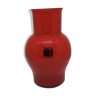 Red Murano glass vase in white shirt ( incamiciato ) , Made in Italy Moretti