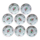 Kg luneville "réverbère" 8 dessert plates earthenware hand-painted flowers ø20.5cm
