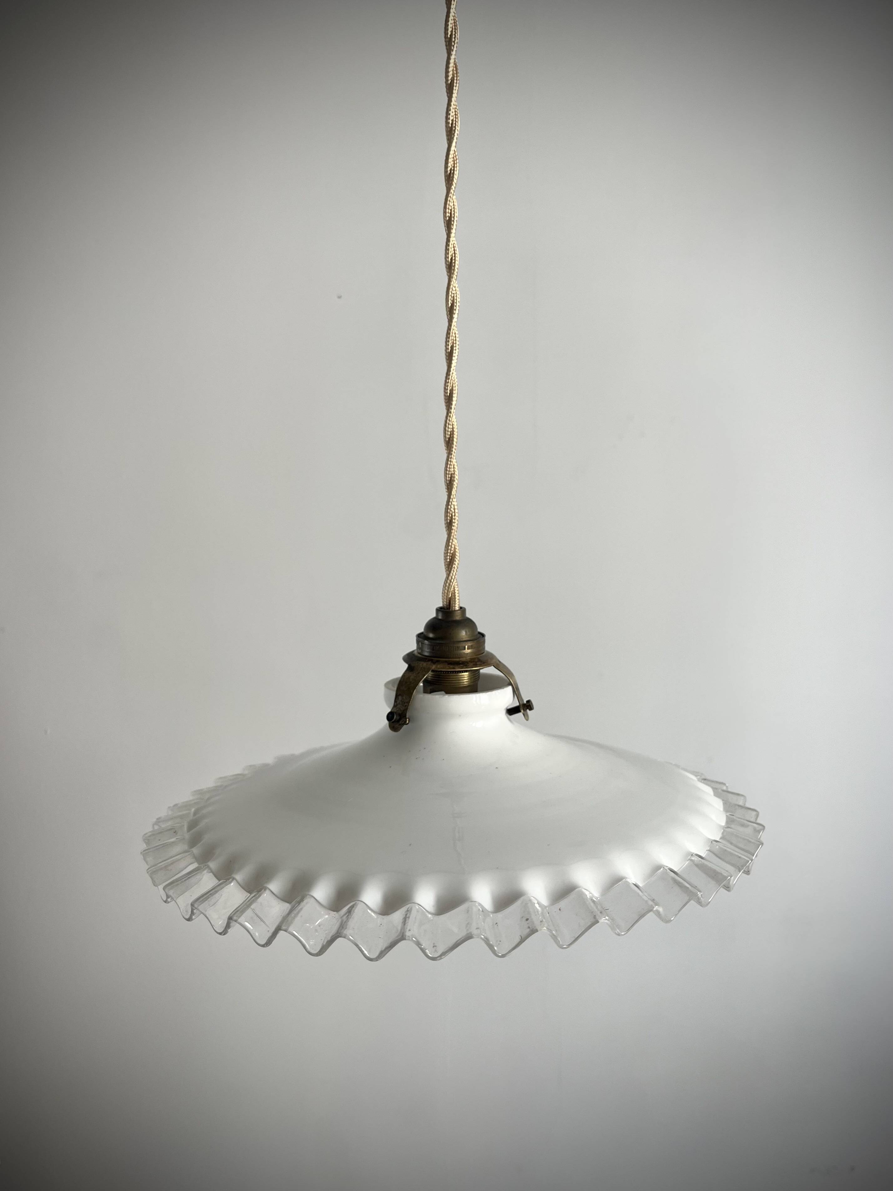 Opaline pendant light with serrated tray