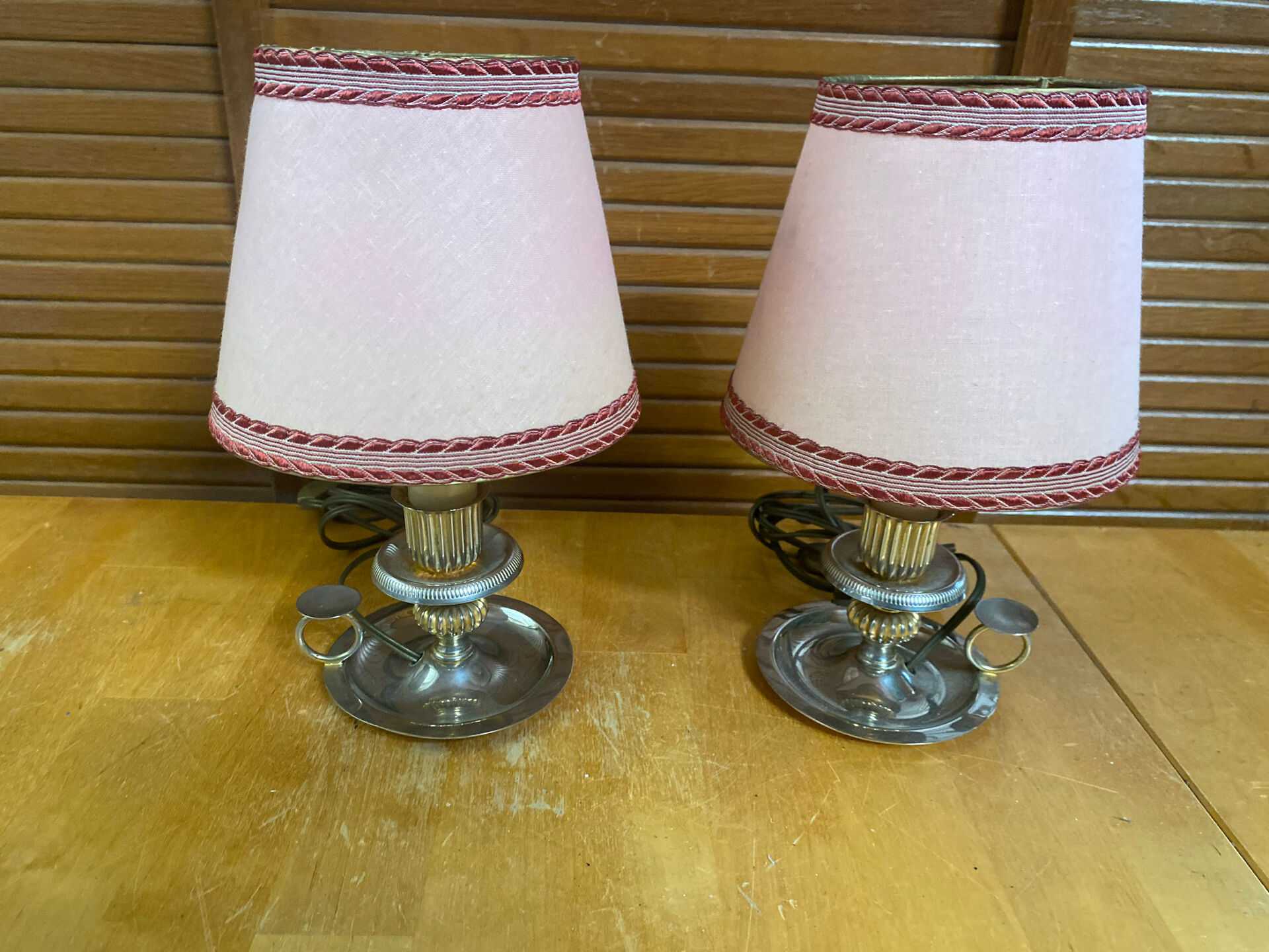 Pair of Vintage Brass Cave Rat Bedside Lamps France