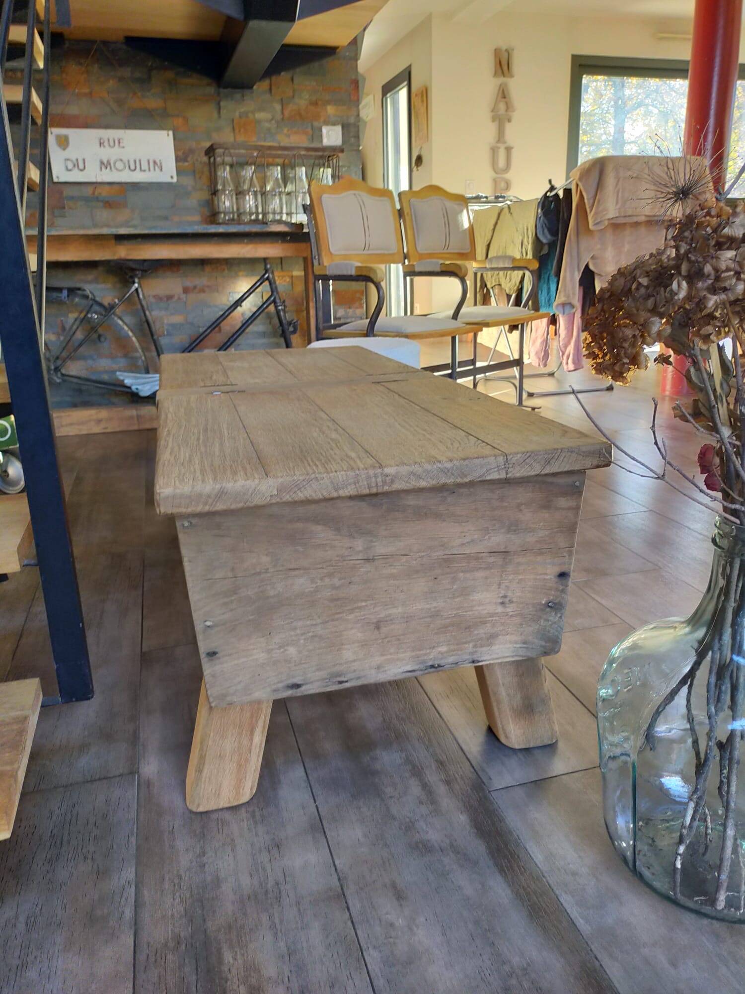 Solid wood coffee table with antique chest