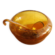 Vintage amber blown bubble glass salad bowl and ladle.
