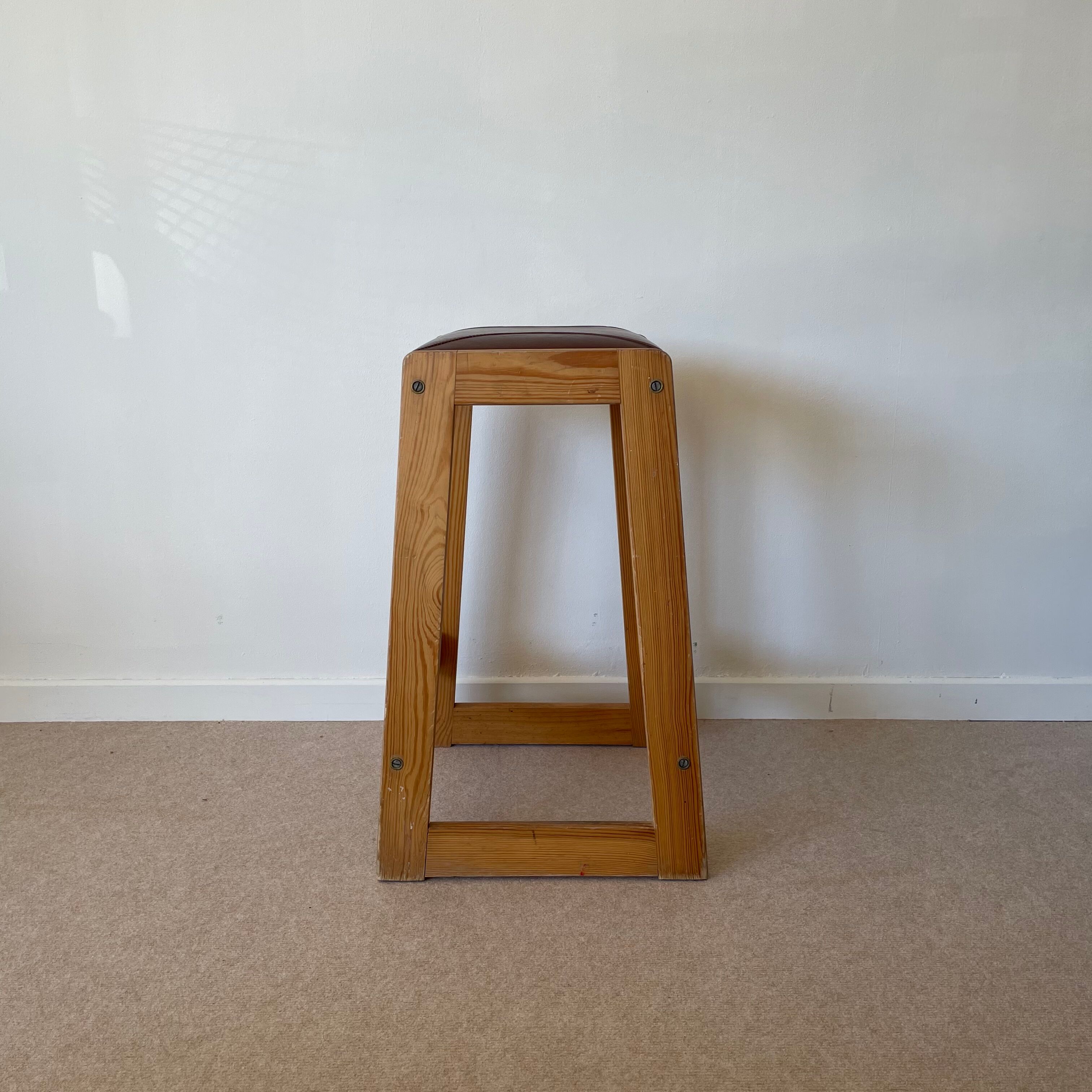 Pine and leather stool Eastern Europe