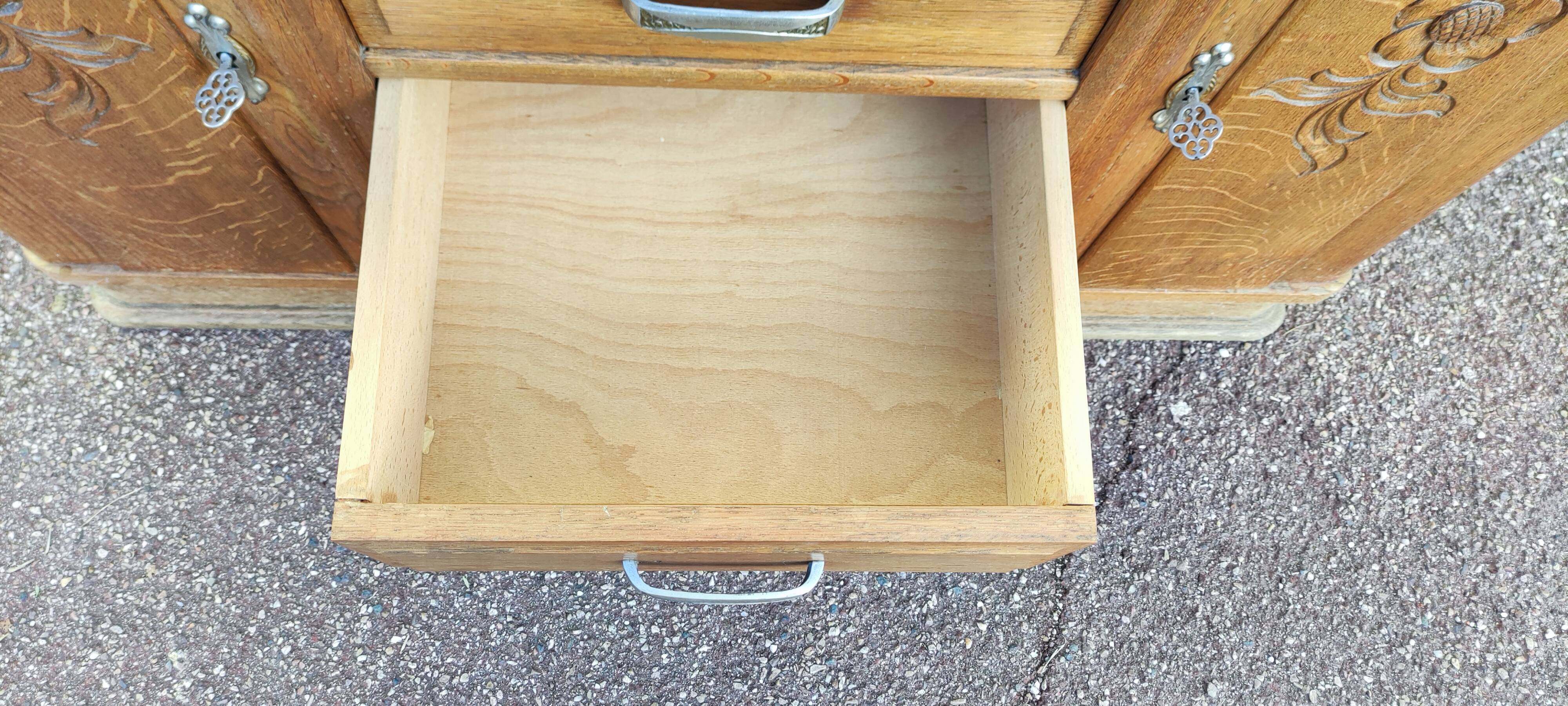 Small Buffet Commode Solid wood 4 drawer - Red marble - 1950