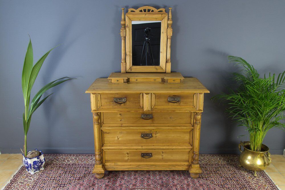 Art nouveau style baltic pine chest of drawers with mirror