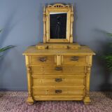 Art nouveau style baltic pine chest of drawers with mirror