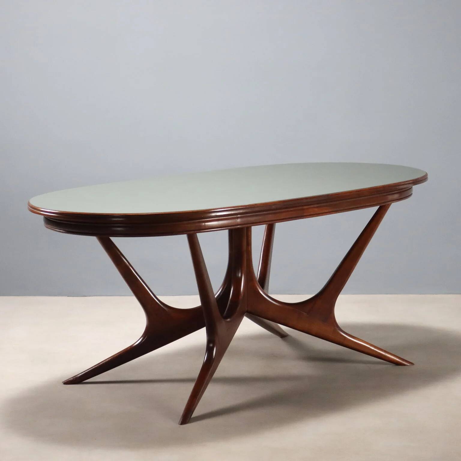 Table de salle à manger vintage en hêtre peint et verre, design, Italie, années 1950