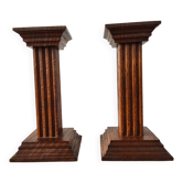Pair of vintage oak wood candlesticks in Art Deco style