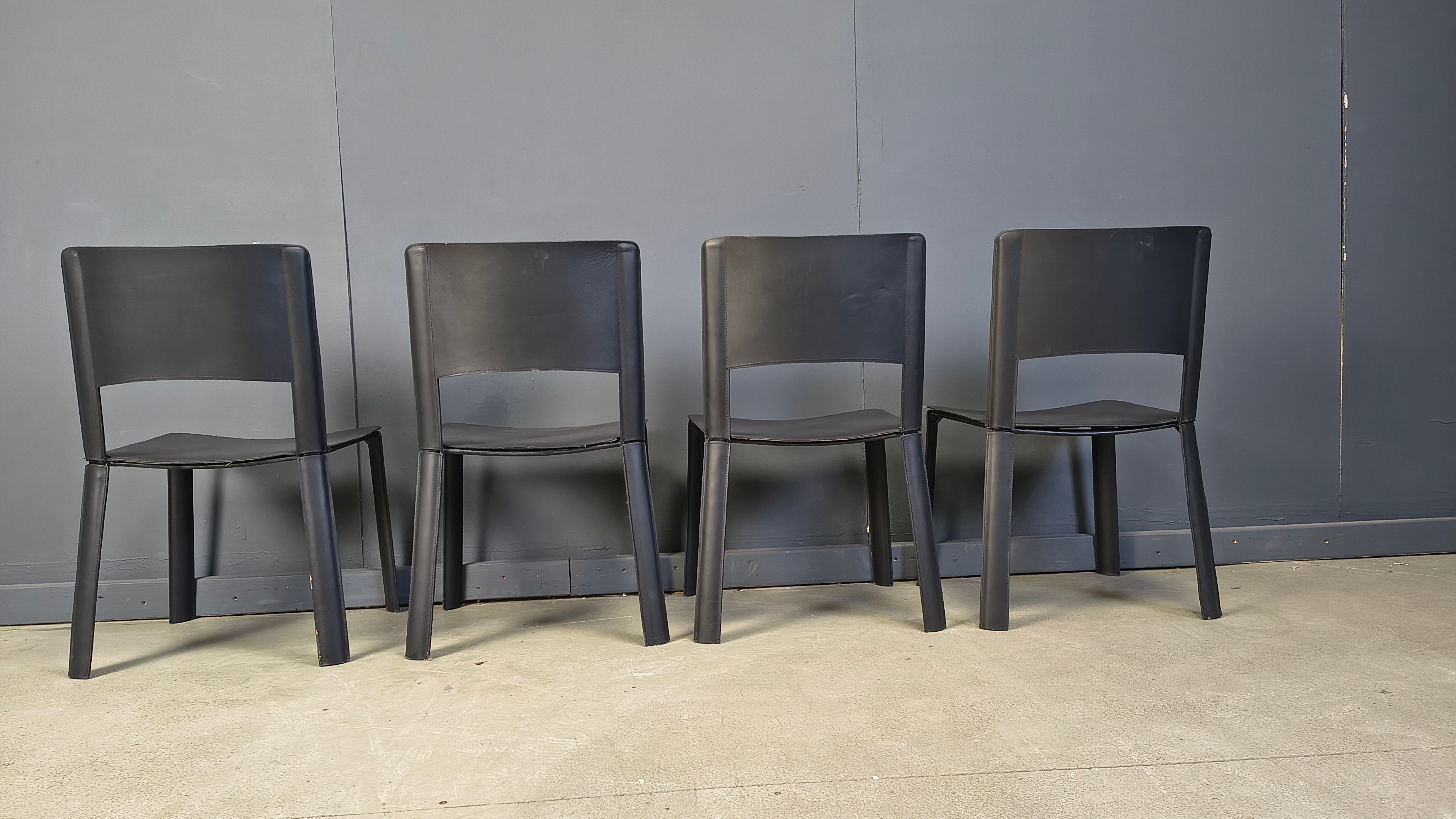 Vintage black leather dining chairs, Italy, 1980s
