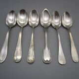6 large mismatched old silver metal spoons for a chic table