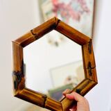 Miroir hexagonal vintage bambou