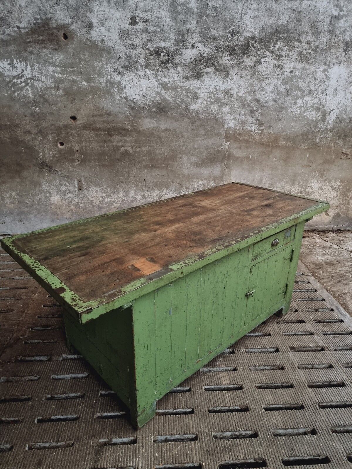 Antique workbench green kitchen island