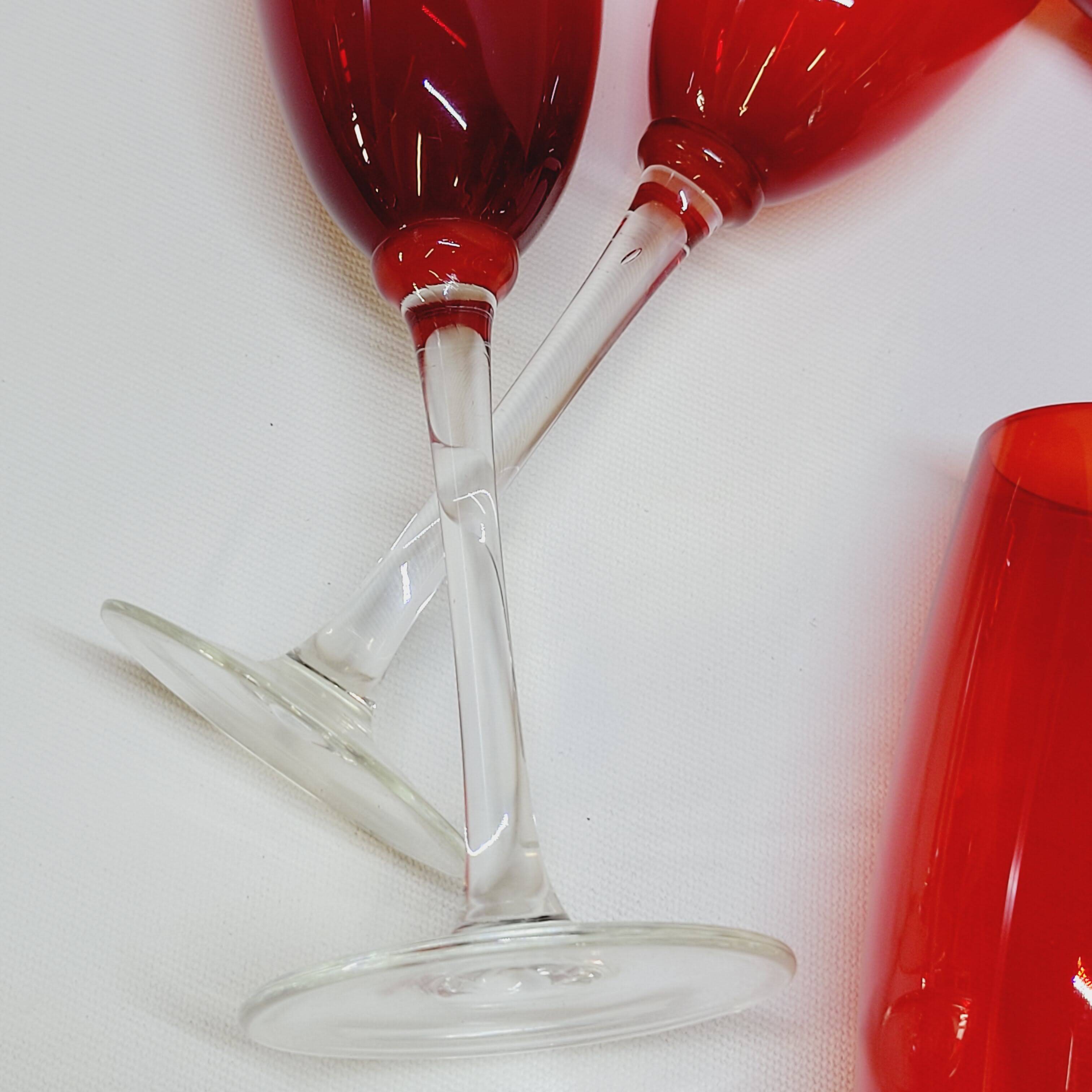 10 ruby red blown glass champagne flutes