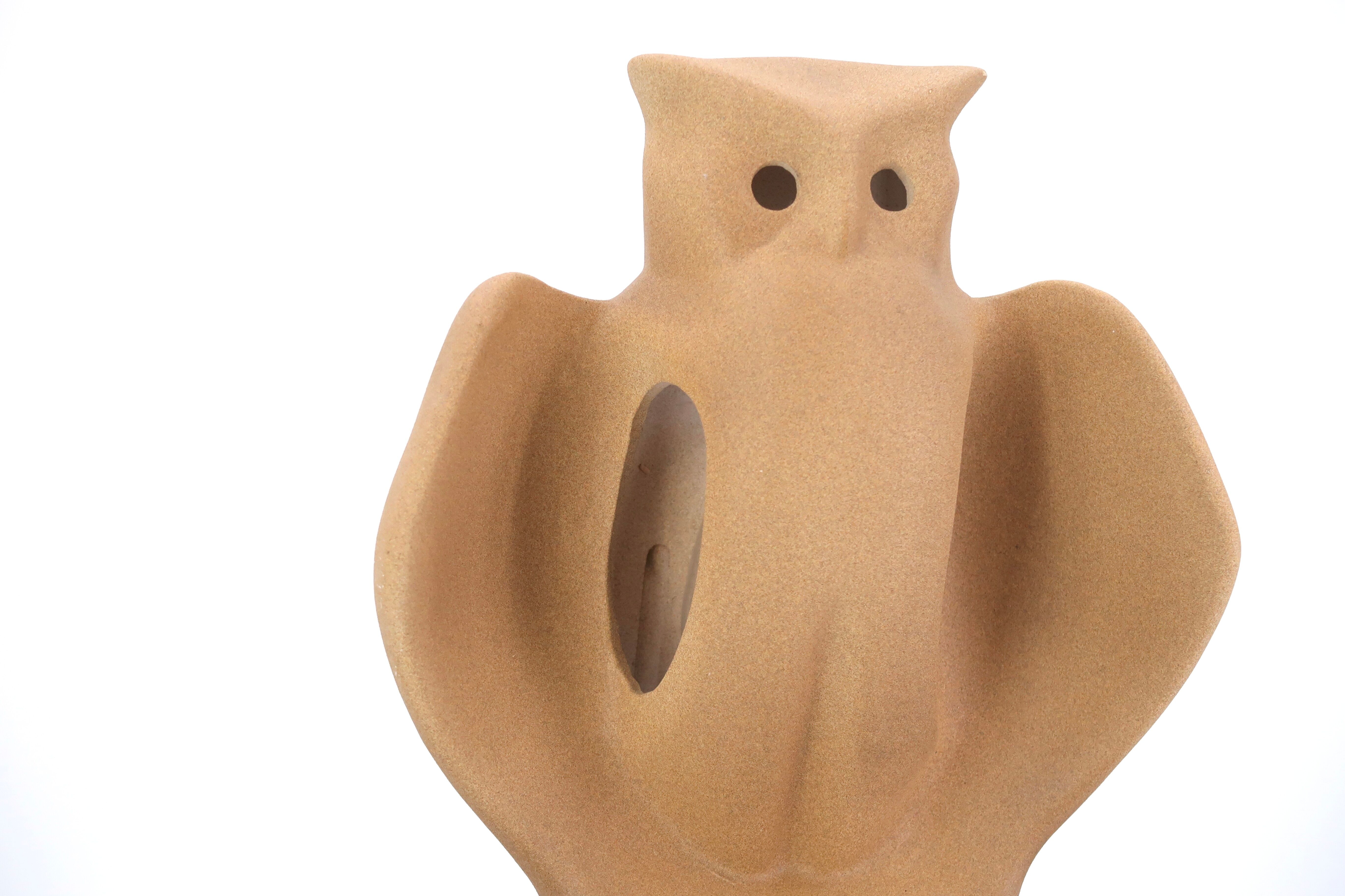 Owl lamp in beige ceramic, 1970s