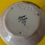 Handmade art enamel vase with original label. Signed Tess.